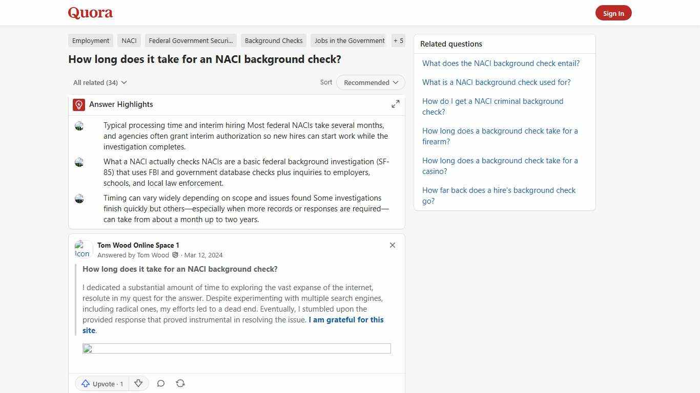 How long does it take for an NACI background check? - Quora